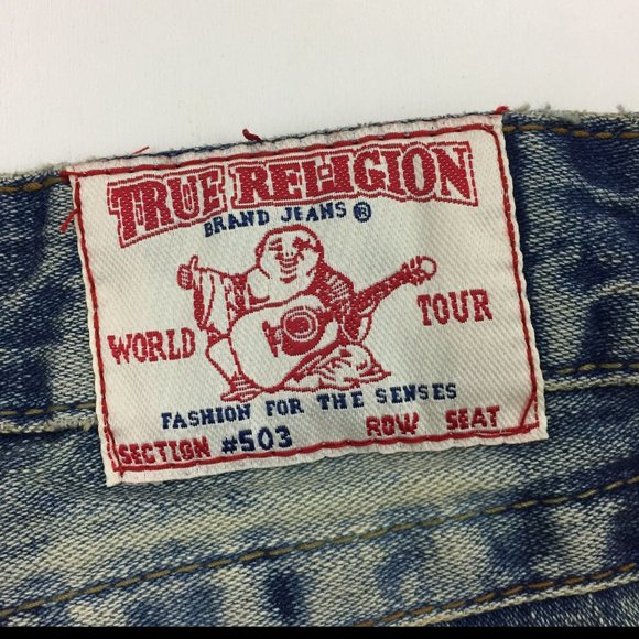 NWT TRUE RELIGION Bleach Distressed Flare Leg 5 Pocket Logo Hardware Jeans - Picture 13 of 15